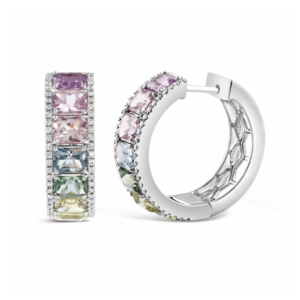 Coloured Sapphire & Diamond Hoop Earrings